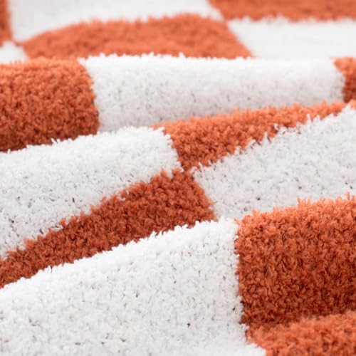 Carriediosa Checkered Throw Blanket 60" X 80" Twin, 400GSM Ultra Soft Microfiber Fuzzy Fluffy Reversible Cute Preppy Knitted Blankets Cozy Plush Fall Throws for Couch, Bed, Sofa, Rust - color: Check - Rust, size: 60" X 80"
