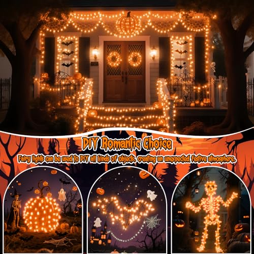 Halloween Orange Fairy Lights Battery Operate,7.2ft 20 LEDs String Lights Silver Copper Wire for Hallowen Christmas DIY Decoration Wedding Party (6 Pack) - color: Orange
