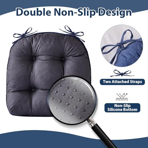 IASEAHK Chair Cushions for Dining Chairs, Seat Cushions for Kitchen Chairs, Indoor Seat Cushions with Ties, Tufted Foam Chair Pads, Non Slip Chair Cushions Set of 2, 15.5" x 15.5" x 4", Navy Blue - color: Navy Blue, size: Pack of 2