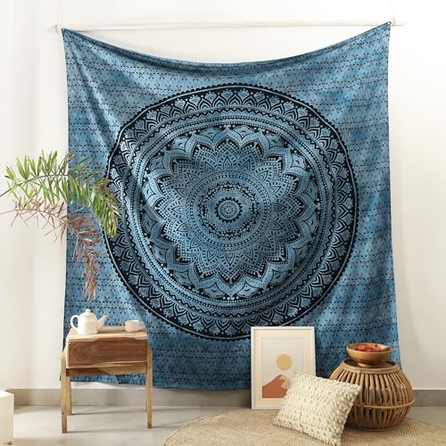 Popular Handicrafts Queen Mandala Hippie Tie dye Psychedelic Ombre Tapestry Wall Hanging - Indian Maditation Gypsy Bohemian Hippy Dorm Room Decor Blue 81x88 Inch - color: Blue, size: 88L" x 81W"