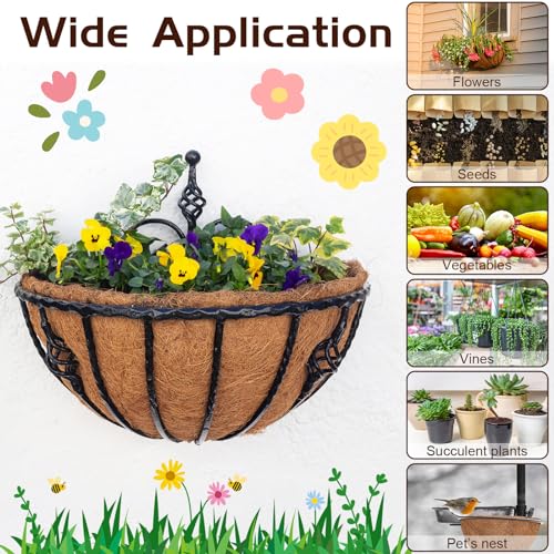 6 Pcs 16 Inch Half Round Replacement Coco Liner Half Circle Coconut Fiber Replacement Coco Liners Hanging Basket for Hanging Basket Wall Baskets Garden Planter Flower Pot - size: 16 Inch