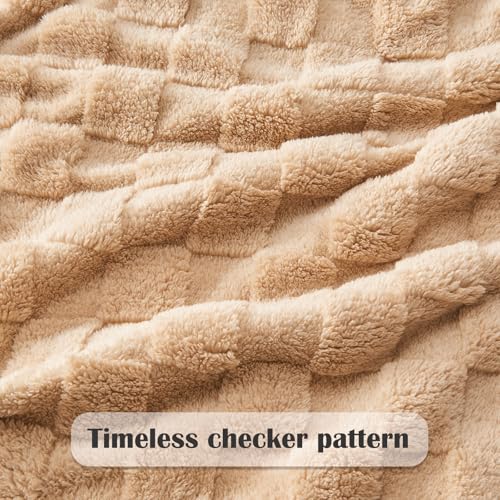 NEWCOSPLAY Super Soft King Blanket Brown Premium Silky Flannel Fleece 3D Checkered Lightweight Bed Blanket All Season Use (Brown Checkered, King(90"x110")) - color: Brown Checkered, size: King(90"x110")