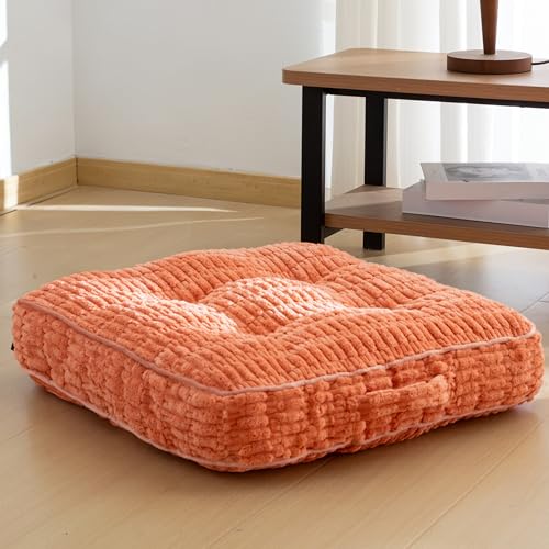 HIGOGOGO Floor Pillow Cushion for Adults, Meditation Cushion Pillow, Blended Corduroy Cover, Large Square Floor Sitting for Tatami Living Room or Yoga, 22x22 Inch, Coral - color: Square Coral, size: 4" Thick(Pack of 1)