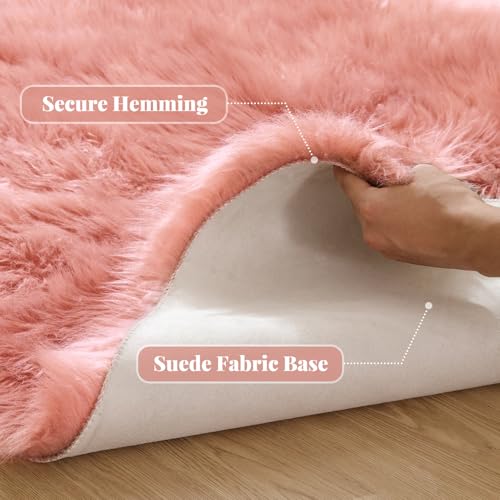 ORINOVA Pink Fluffy Sheepskin Fur Area Rugs for Bedroom Washable Furry Carpet Rug for Living Room Faux Fur Rug 2x3 Nursery - color: Pink, size: 2' x 3' (Rectangular)