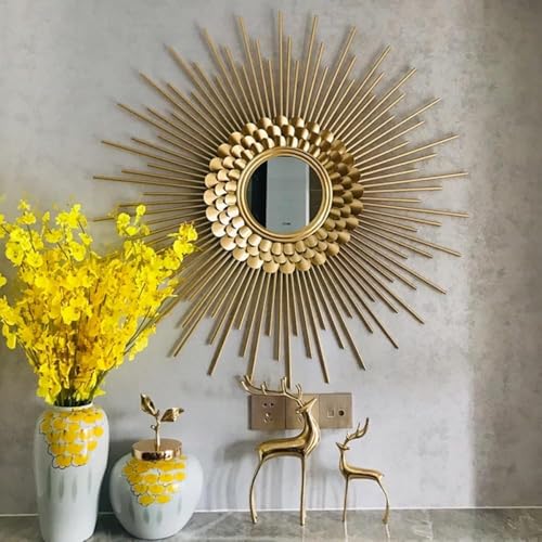 31 Inch Gold Sunburst Wall Mirror, Boho Round Mirror for Living Room/Bedroom/Bathroom/Entryway - Modern Decorative Mirror Home Decor - size: 28 Inch