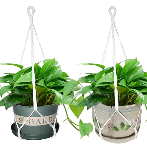 2 Pack Macrame Plant Hangers, 38‘’ Plant Hangers Indoor, Handmade Woven Cotton Style Hanging Plant Holder, Short No Tassels for Indoor Outdoor and Home Decor Hanging Planter - size: 38inch