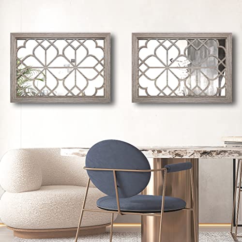 Wocred Set of 2 Rectangular Wall Mirror,Gorgeous Rustic Farmhouse Accent Mirror,Barn Wood Color Entry Mirror for Bathroom Renovation,Bedrooms,Living Rooms and More(11”x15”) - color: Barn Wood Square, size: 11x15 inch - 2 PCS