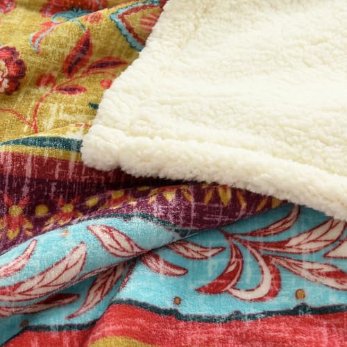 Boho Chic Sherpa Throw Blanket - Vibrant Bohemian Print & Ultra-Soft Cozy Lining, Stylish & Warm Winter Throw for Couch, Bed, or Décor - color: Boho-red, size: 60" x 80"