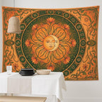 Water Lily and Sun Orange Green Tapestry, Floral Mandala Bohemian Decorative Wall Hanging, Aesthetic Tapestries for Living Room, Bedroom, Meditation 90x70 Inch - size: 90x70 Inch