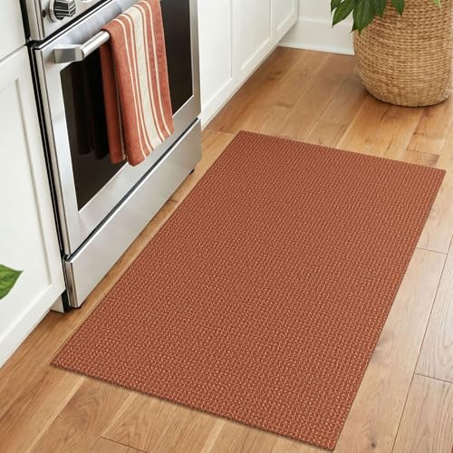 IOHOUZE Small Area Rug 2x3 Washable Woven Rugs for Entryway Non Slip Rubber Backed Front Door Rugs Indoor Doormat Throw Rug Floor Carpet for Entrance Kitchen, Burnt Orange/Tan - color: Brunt Orange/Tan, size: 2' x 3' (Rectangular)