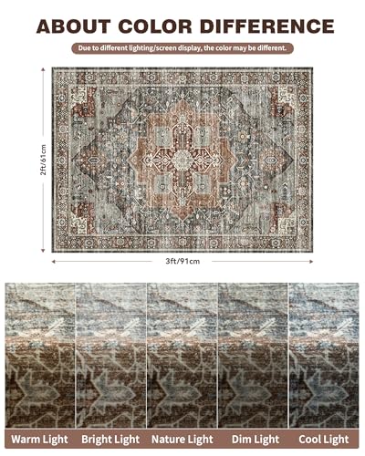 Washable Runner Rug 2x3 Runners for Hallways, Ultra-Thin Carpet Runners for Entryway Anti Slip Backing Runner Rugs for Kitchen Laundry Room Indoor Hallway (Grey/Brown/Tan) - color: Grey/Brown/Tan, size: 2'x3'(Runner)