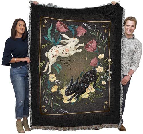 Pure Country Weavers Yin Yang Rabbit by Episodic Drawing - Gift Tapestry Throw Blanket Woven from Cotton - Made in The USA (72x54) - color: Yin Yang Rabbit, size: 72x54