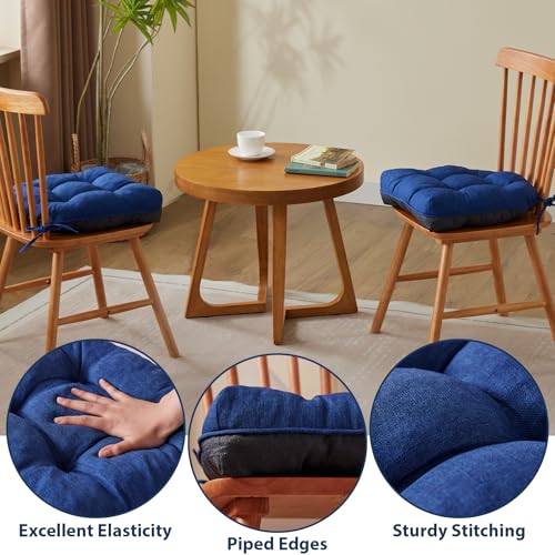 IASEAHK Chair Cushions for Dining Chairs, Seat Cushions for Kitchen Chairs, Indoor Seat Cushions with Ties, Tufted Foam Chair Pads, Non Slip Chair Cushions Set of 6, 15.5" x 15.5" x 4", Navy Blue - color: Navy Blue, size: Pack of 6