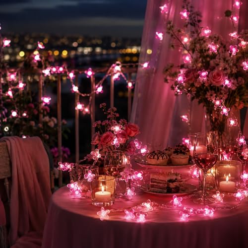 33ft 100 LED Plug in Fairy Lights, Pink Christmas Flower String Lights | 8 Modes Ip44 Waterproof Connectable Extendable Floral Lamp For Valentine'S Day, Wedding Party, Bedroom, Indoor Outdoor Decor - color: 100 LED Pink