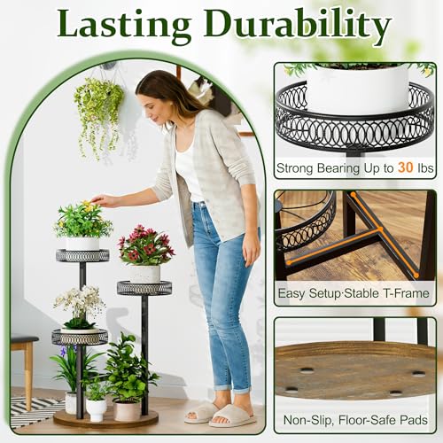 Black Stand Plants, 3-Tier Metal Plant Stands for Outdoor Indoor Plants,Heavy Duty Flower Pot Stands for Multiple Plants,Decoration Display Racks for Patio Garden -BlackFlower - color: BlackFlower, size: 3-tiers