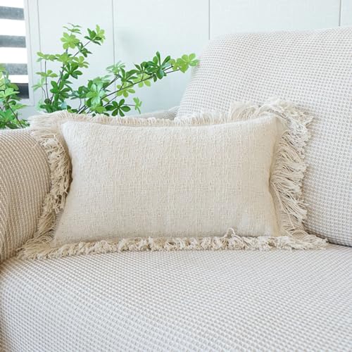 Solid Color Throw Pillow Cover with Fringe Tassels Super Soft Bed Pillow Shams Farmhouse Neutral Decorative Pillowcase for Sofa Couch Bed (PatternE,12"x20") - color: Pattern D, size: 12"x20",Throw Pillow Covers