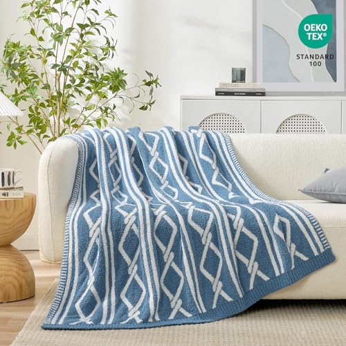 Snuggle Sac Ultra Soft Boho Throw Blanket for Couch Bed Sofa 50x60 inches, Reversible Geometric Blanket with Diamonds Microfiber Fluffy Fuzzy Cozy Knit Soft Throws Birthday Gifts for Women - color: Blue Boho, size: Throw(50"x60")