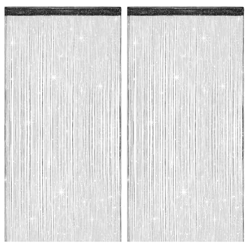 2 Pack 39 x 79 Inch String Curtains for Doorway, Home Decor Sequin Glitter String Curtain Boho Doors Tassel for Windows, Closet, Living Room, Bedroom, Hallway, Party (Black) - color: Black