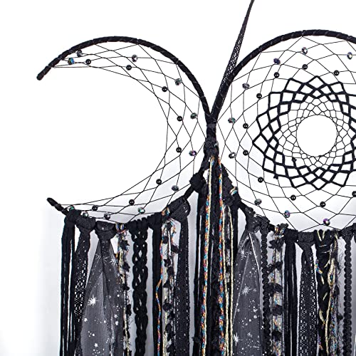 ANROYE Black Triple Moon Goddess Macrame Wall Hanging, Wicca Crescent Dream Catcher for Witch Home, Dreamcatcher for Bedroom Decoration, Pagan Woven Tapestry for Wiccan Adults Decor - color: Shadow Black
