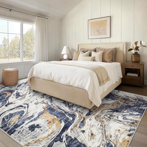 8x10 Abstract Oriental Style Area Rug, Elegant Vintage Thin Carpet, Delicate Decorative Design, Sophisticated and Beautiful for Living Room, Bedroom, Entryway, Office - Blue - color: Blue, size: 8' x 10' (Rectangular)