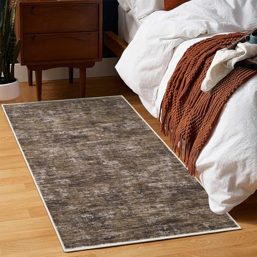 RUGSREAL Small Area Rug 2x3 Entryway Mat with Rubber Backing Stain Resistant Throw Carpet Modern Solid Color Bath Mat Contempowary Washable Rug for Living Room Bedroom Dining Room Kitchen, Brown 2x3 - color: Brown, size: 2' x 3' (Rectangular)
