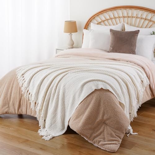 BATTILO HOME Cream White Throw Blanket for Couch, Ivory Throw Blanket for Bed, Warm Decorative White Blanket Throw for Home Decor, 50" x 60" - color: Cream, size: 50"x60"