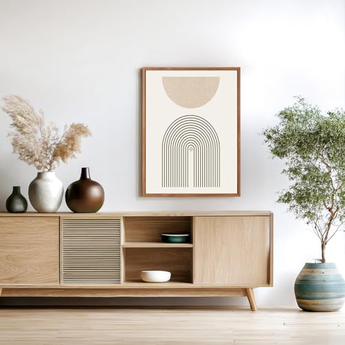 CHDITB Mid-Century Modern Framed Canvas Wall Art Set Of 3, Neutral Art Boho Wall Decor, Beige Geometric Wall Painting, Abstract Minimalist Art Prints For Living Room, Bedroom (12X16 Inch) - color: Abstract line wall art