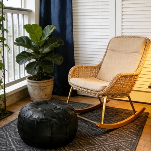 Thgonwid Unstuffed Moroccan Ottoman Pouf Cover, Ottoman Footstool Storage Solution, Bean Bag Chair, Foot Rest, Black - color: Black