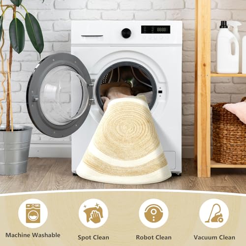 Asrug Imitation Jute Low Pile Round Rug Area Rug Washable Non-Slip Circle Rug Soft Plush Touch Circle Rugs Round for Kitchen Bathroom Living Bedroom Nursery, Carpet 2ft /24 inch/61 cm Beige/Brown - color: Beigebrown, size: 2ft
