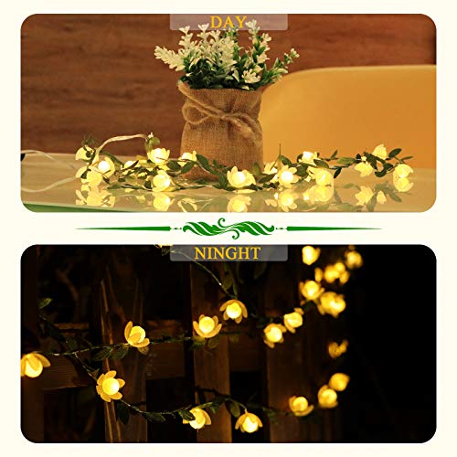 Vigdur 2PACK Vine - Fairy String Lights,Tiny Leaf-Garland with White Flower Battery Powered Light for Indoor Outdoor Christmas Party Wedding Garden Décor,Total 15.2FT with 50LEDS - color: Floral Lights