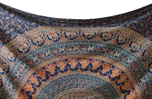 Popular Handicrafts Tapestry Wall Hanging Hippie Mandala Bohemian Hippy Psychedelic Design Indian Magical Thinking Tapestries Bedspread 84x90 Inches,(215x230cm) Navy Blue - size: 90"L x 84"W