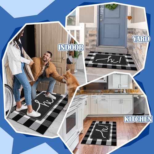 Geelin 2 Pcs 30'' x 18'' Doormat 43'' x 27.5'' Black and White Layered Rug for Front Door Mat Outside Entrance Welcome Door Mats for Indoor Outdoor Entryway Porch Decor(Hi) - style: Hi