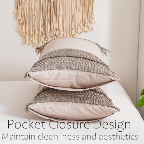 Taupe Pillowcases, Khaki Macrame Tassel Pillow Cases Set of 2, Soft Washed Microfiber, Taupe Decor Tassel Boho Pillow Cover, 2 Pack (King, Taupe Tassel) - color: Taupe Tassel, size: King, 20" x 40" (Pack of 2)