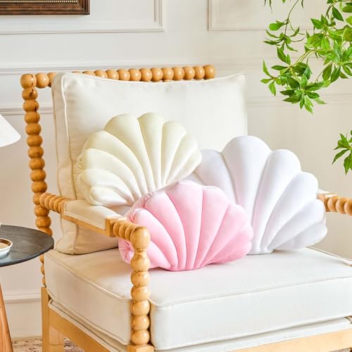 Lfsaaj Cream Seashell Throw Pillows, Shell Shaped Throw Pillows, 18 Inch Soft Velvet Home Decorative Pillow Plush Cushion for Bed Couch Living Sofa Room Decor Accent Throw Pillow - color: Velvet-cream, size: Large-18Inch