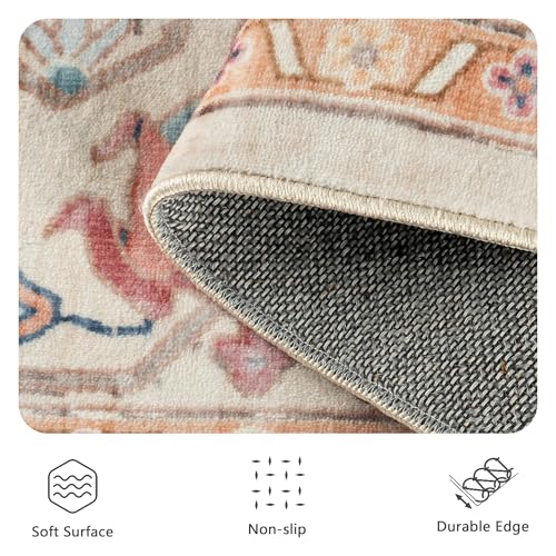 5x7 Area Rugs - Washable Rug Vintage Distress Boho Medallion Rugs for Living Room, Soft Non-Slip Backing Low Pile Carpet for Bedroom Dining Room Office Nursery Dorm Home, Vintage Orange - color: G-vintage Orange, size: 5' x 7' (Rectangular)