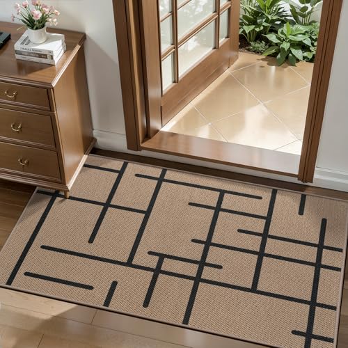 Tangsoo Modern Easy Jute Rug 2x4 Small Rugs for Entryway,Washable Thin Stripe Outdoor Door Mat,Non-Slip Indoor Floor Carpet Farmhouse Small Throw Mat for Kitchen Hallway Bedroom Front Porch - color: Black Stripe-3, size: 2x4ft