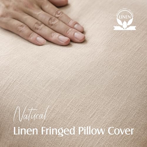 Foindtower Decorative Linen Fringe Throw Pillow Covers Cozy Boho Farmhouse Cushion Cover with Tassels Soft Accent Pillowcase for Chair Sofa Bed Living Room Home Decor, 16×16 Inch, 1PC,Tan Beige - color: Semolina, size: 16" x 16" (Pack of 1)