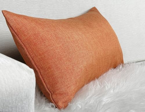 Aiking Home Imitation Burlap Lumbar Pillow Cover 12x24 Inch Vintage Faux Linen Rustic Natural Look, 1 Piece Elegance Farmhouse Style Accents Pillow Case for Indoor Use, Orange - color: Orange, size: 24" x 12" (Pack of 1)
