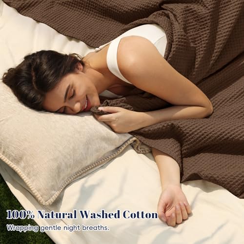 PHF Pre-Washed 100% Cotton Waffle Weave Blanket King Size for Bed,Snag Proof Throw Blanket for Couch Spring Summer Lightweight Breathable,Machine Washable, Home Decor Gift - Cappuccino - color: Cappuccino, size: King(104" x 90")