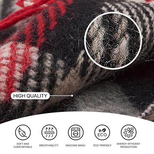 New Zealand Virgin Wool Throw Blanket, Indoor and Outdoor Blankets and Throws, Comfortable Soft Blanket with Fringes and Tartan Pattern, 67 x 79 in, Queen Size, Red and Black - color: Red-and-black