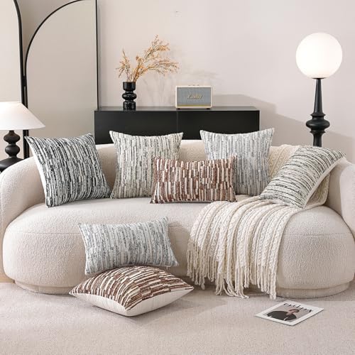 Striped Throw Pillow Covers 20x12 Set of 2 Orange Textured Boucle Chic Morden Boho Accent Farmhouse Decorative Chenille Pillow Covers for Home Decor Bed Sofa Living Room - color: Orange, size: 20" x 12" (Pack of 2)