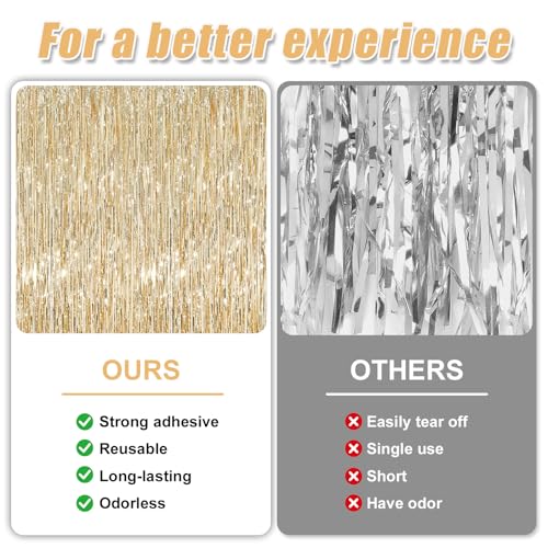 Crosize 2 Pack 3.3 x 9.9 ft Foil Fringe Curtains Party Decorations Champagne Gold,Tinsel Curtain Backdrop for Parties, Door Streamers, Glitter Streamer Backdrop for Birthday Decoration - color: Champagne Gold, size: 2 Pack