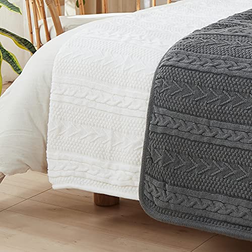 Longhui bedding Acrylic Cable Knit Sherpa Throw Blanket - Thick, Soft, Big, Cozy Grey Knitted Fleece Blankets for Couch, Sofa, Bed - 60 x 80 Inches Gray Coverlet, 5.2 Pounds - color: Grey, size: 60"x80", Oversize