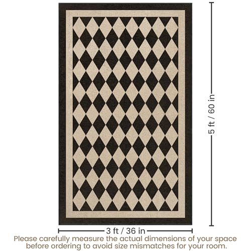Washable Checkered Easy Jute Rug 3x5, Black Checkerboard Boho Geometric Outdoor Indoor Patio Small Rugs, Woven Non Slip Thin Neutral Carpet Door Mat for Bedroom Entryway Front Door Farmhouse - color: Checkerboard -1 Black, size: 3' x 5'