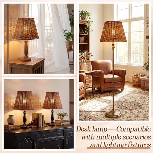 1 Pack Natural Rattan Spider Boho Lamp Shade Handwoven Indonesian Rattan, Large Wicker Woven Lampshade for Table & Floor, Boho Decor (5.9" Top × 9.8" Bottom × 7.9" Slant,Frustum Shape) - size: 5.9" Top × 9.8" Bottom × 7.9" Slant