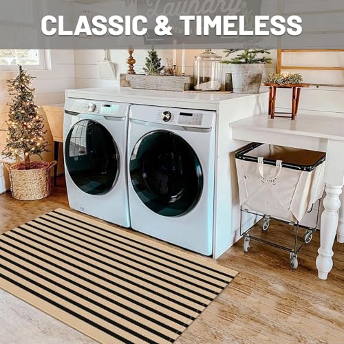 IOHOUZE Striped Area Rug 2.3'x3.6' Front Door Rugs Small Washable Area Rug for Front Porch, Spring Summer Welcome Door Mats Outdoor Indoor, Doormat for Entryway Porch Entrance, Tan/Black - color: Tan/Black Stripe, size: 2'4" x 3'8" (Rectangular)