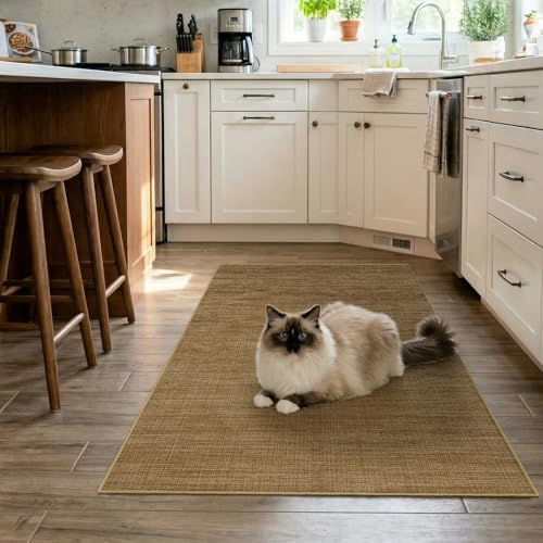 Jute 3x5 Kitchen Area Rugs: Washable Non Slip Entryway Rug with Rubber Backing Pet-Friendly Small Rugs Stain Resistant Carpet for Dining Room Laundry Porch Doorway Natural Brown - color: Natural Brown, size: 3' x 5' (Rectangular)