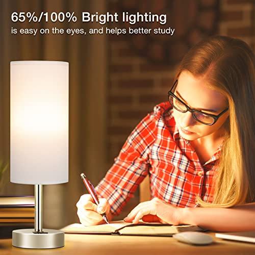 Dicoool White Bedside Touch Table Lamps for Bedroom Nightstand with USB-C USB-A Charging Ports White, 3 Way Dimmable Control Small Lamp Silver Base for Office, Living Room, Reading - color: White-Silver Metal, size: 14in