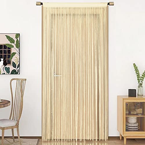 HSYLYM Spaghetti String Curtains for Doorways Privacy Door Frame Tassel Hippy Wall Kitchen Hallway Boho Fringe Curtain Hanging Door Room Dividers Decor 1 Panel（39×79in/100×200cm,Champagne） - color: Champagne, size: 39"W x 79"L (Pack of 1)