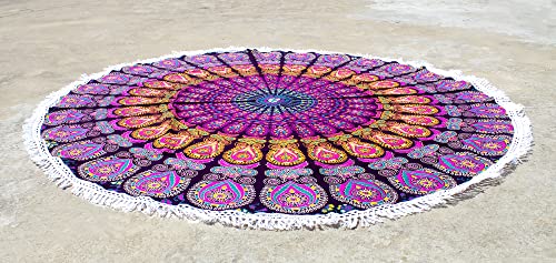 Mandala Round Beach Tapestry Hippie Mandala/Boho Decor Beach Blanket/Indian Cotton Throw Bohemian Round Table Cloth Mandala/Yoga Mat Meditation Picnic Rugs (42 Inches, Pink And Yellow) - color: Pink And Yellow, size: 42"L x 42"W